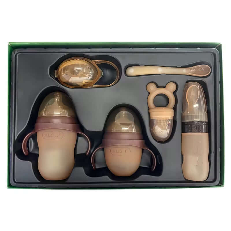 Coffret biberon silicone 8 pièces - Cadeau naissance sans BPA