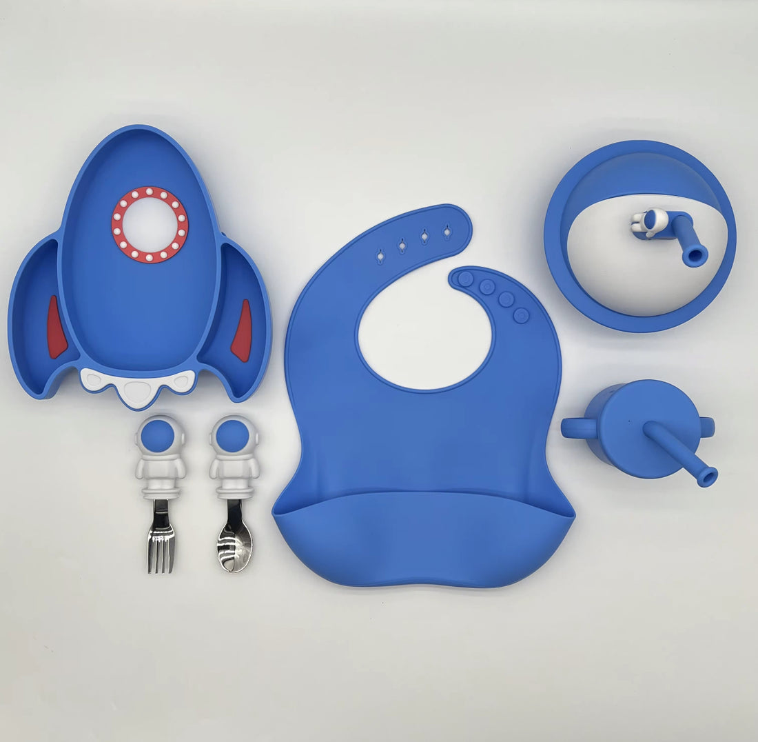 Ensemble vaisselle bébé astronaute - Bol ventouse tasse bavoir cuillère